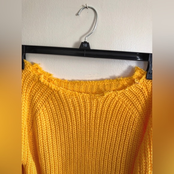 Women’s Off the Shoulder Yellow Sweater - Picture 2 of 9